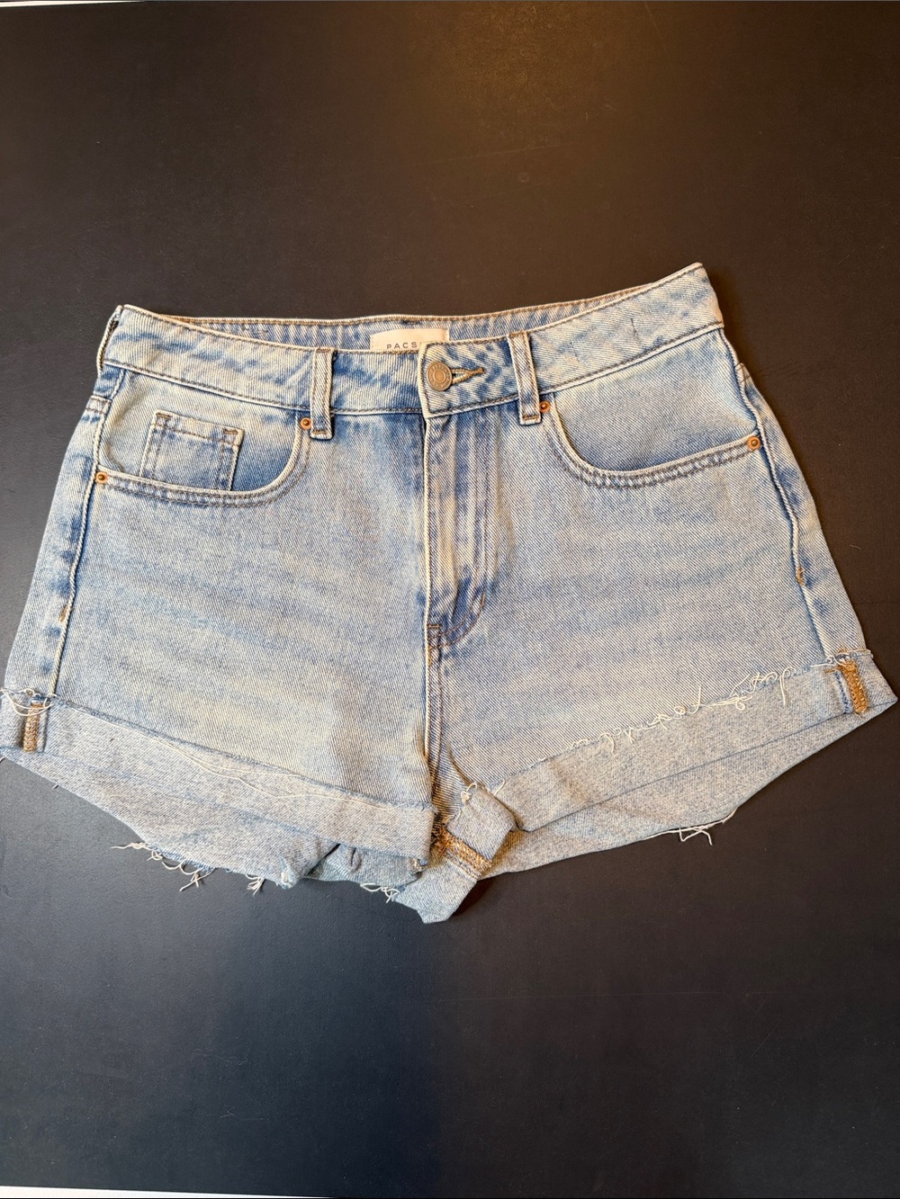 PacSun High Rise Mom Shorts Light Wash Denim Cuffed Frayed Hem